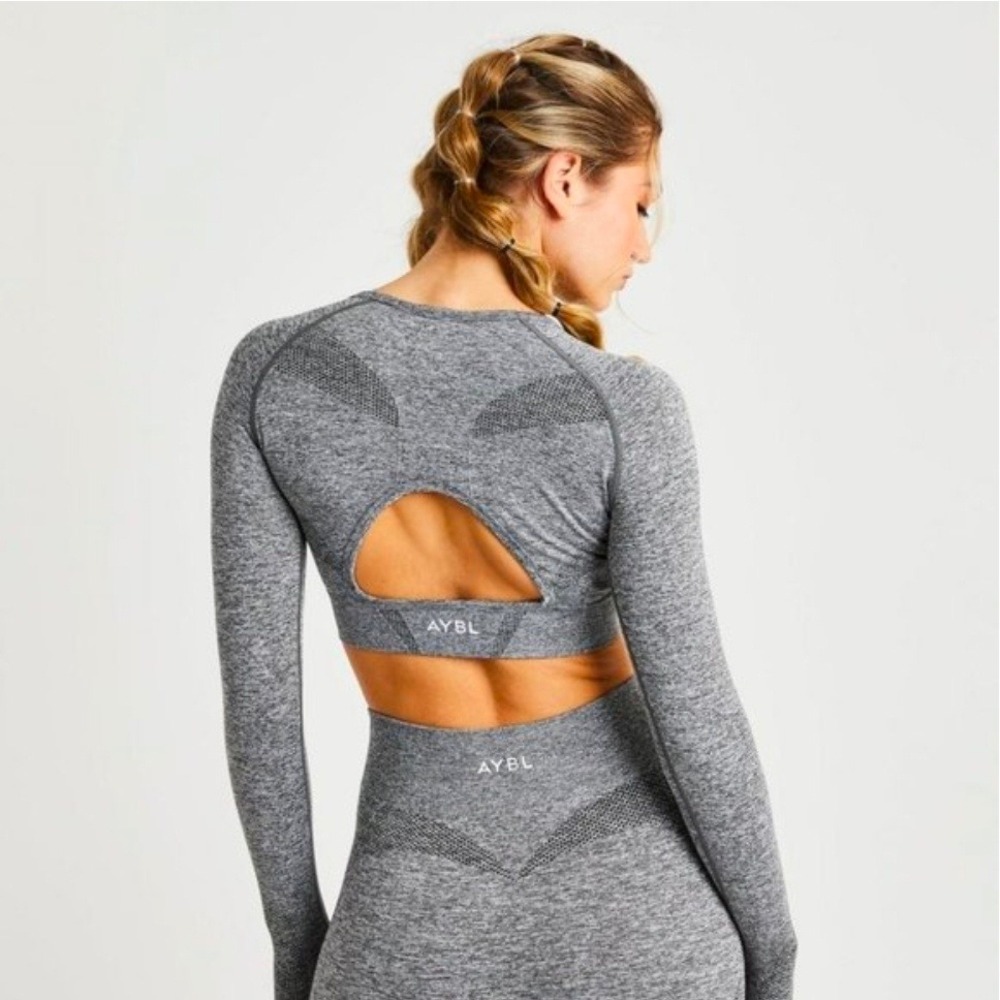 AYBL Balance V2 Seamless Long Sleeve Crop Top Grey Marl Thumbholes Size Medium